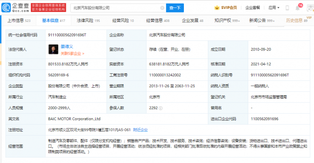 北京汽车确认拟回归A股主板上市